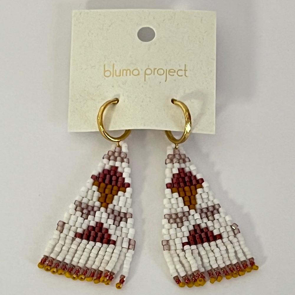 Bluma Project Beaded Drop Earrings Womens OS White‎ Multicolor Geometric Hoops